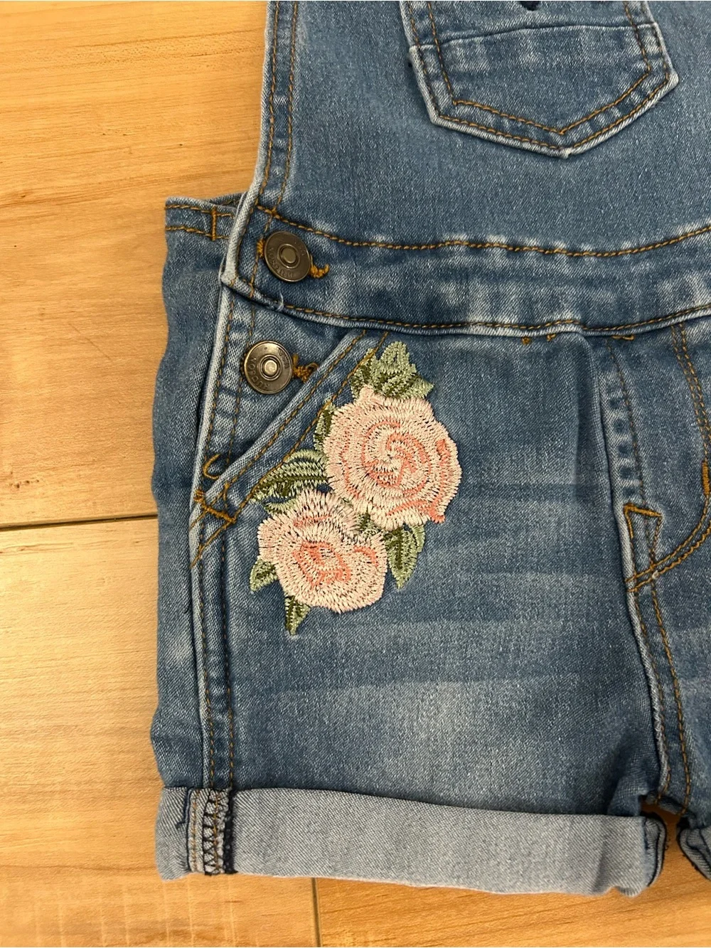 HUDSON Baby Denim Floral Embroidered Overalls